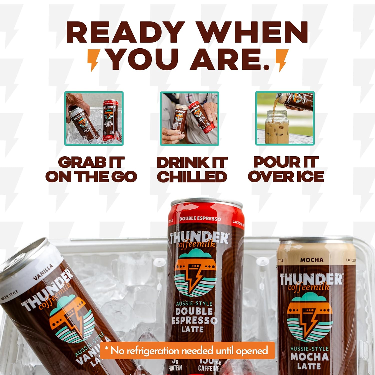 Ready when you are: Thunder CoffeeMilk is grab-it-on-the-go, drink-it-chilled, or pour-it-over-ice, with no refrigeration needed until opened